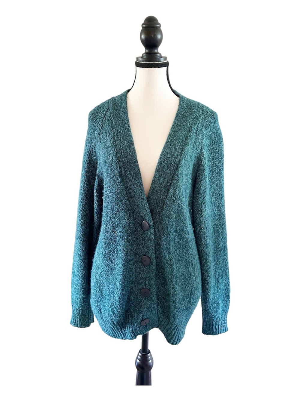 Vintage Teal V-Neck Button Front Oversized Cardigan Sweater